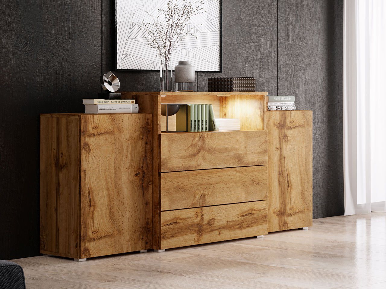 MIRJAN24 Kommode Urban III, mit 4 Schubladen und 2 Türen, Griffloses Öffnen, Highboard, Sideboard von MIRJAN24