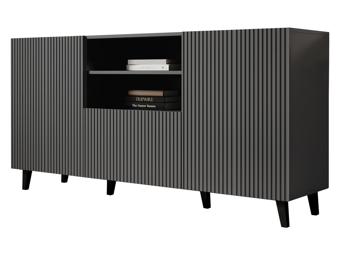 MIRJAN24 Kommode Vamos Grey 150 (mit 2 Türen und Schublade), Fronten gefräst, 151x42x53 cm von MIRJAN24