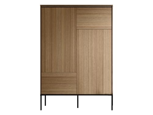Mirjan24 Kommode Visso 2D VI-02 mit 2 Türen und Einlegeböden, Metallfüße, Push to Open, Türkommode, Highboard, Anrichte, Sideboard (Eiche Linear) von Mirjan24