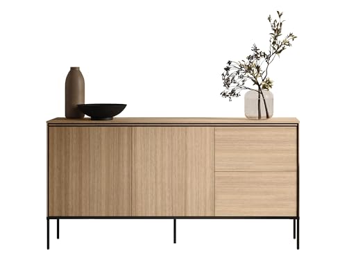 Mirjan24 Kommode Visso 2D2S VI-04 mit 2 Türen, 2 Schublade und Einlegeböden, Metallfüße, Push to Open, Türkommode, Highboard, Anrichte, Sideboard (Eiche Linear) von Mirjan24