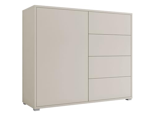 Mirjan24 Kommode mit 4 Schubladen Gesita K1D4SZ 100, Diele, Flur, Highboard, Mehrzweckschrank, Sideboard mit 1 Tür und 4 Schubladen, Wohnzimmer, Push to Open (Cashmere) von Mirjan24