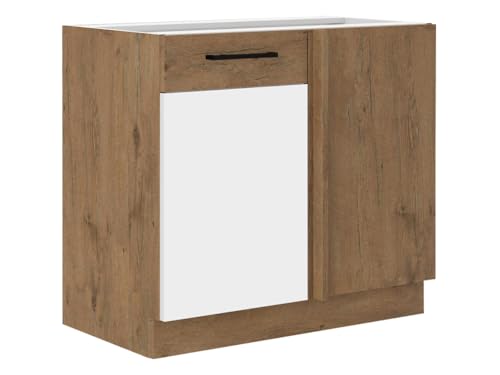 Mirjan24 Küchenschränke Woodline Unterschrank Hängeschrank Spülenunterschrank Herdumbauschrank Eckunterschrank Küchenzeile (Eiche Lancelot/Weiß Hochglanz, Unterschrank 105 ND 1F BB) von Mirjan24