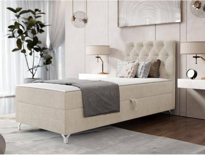 Mirjan24 MIRJAN24 Boxspringbett Chester 1 (mit Bettkasten), 80/90 cm, Verchromte Metallfüße, Bonellfederkern, beige, Seite: Rechts, Manila 02 von Mirjan24