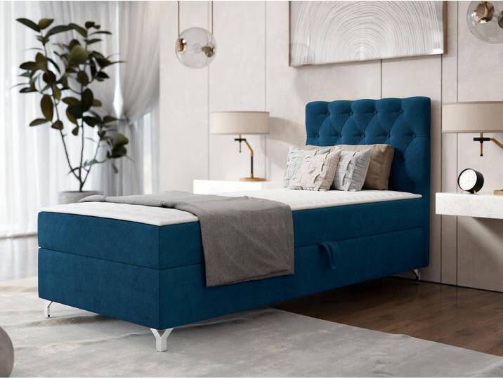 Mirjan24 MIRJAN24 Boxspringbett Chester 1 (mit Bettkasten), 80/90 cm, Verchromte Metallfüße, Bonellfederkern, blau, Seite: Rechts, Manila 26 von Mirjan24