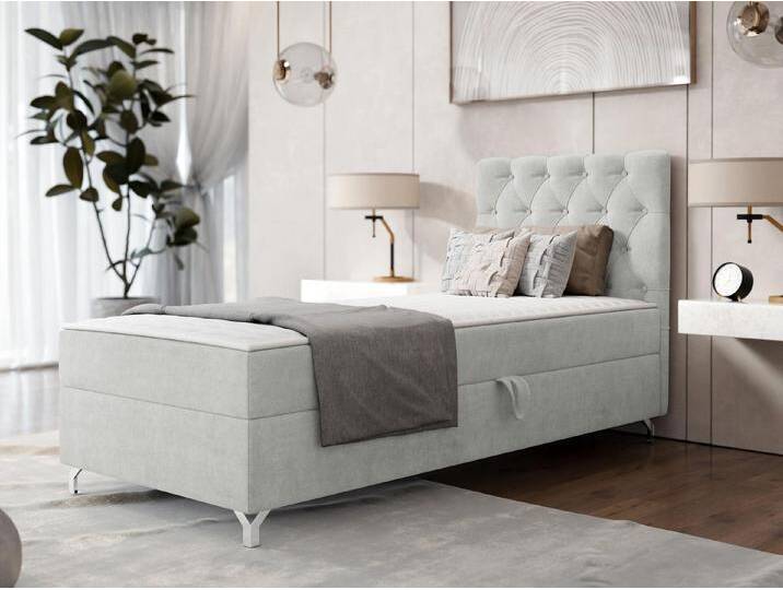 Mirjan24 MIRJAN24 Boxspringbett Chester 1 (mit Bettkasten), 80/90 cm, Verchromte Metallfüße, Bonellfederkern, grau, Seite: Rechts, Manila 14 von Mirjan24