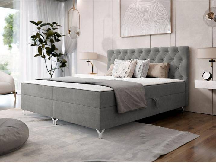 Mirjan24 MIRJAN24 Boxspringbett Chester 2 (mit zwei Bettkästen), 140/160/180/200 cm, Verchromte Metallfüße, grau, Manila 16 von Mirjan24