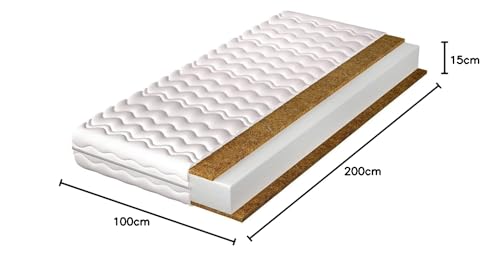 Mirjan24 Matratze Kronos 15 mit Kokosmatte, Schaummatratze, Höhe: 15 cm, Beidseitigematratze, Liegehärten H5, Bezug waschbar, Matratzenschoner (100x200) von Mirjan24
