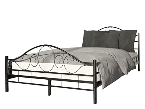 Mirjan24 Metallbett Kaziro, Bettgestell mit Lattenrost, Gästebett, Bettrahmen, Rahmen aus Metall mit Kopf-und Fußteil, Metallgestell mit Lattenrost bis 250 kg (Schwarz, 120 x 200 cm) von Mirjan24