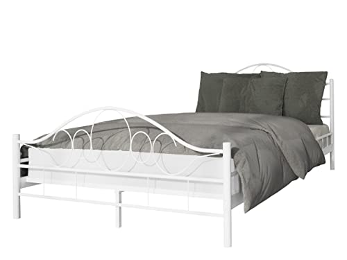 Mirjan24 Metallbett Kaziro, Bettgestell mit Lattenrost, Gästebett, Bettrahmen, Rahmen aus Metall mit Kopf-und Fußteil, Metallgestell mit Lattenrost bis 250 kg (Weiß, 120 x 200 cm) von Mirjan24