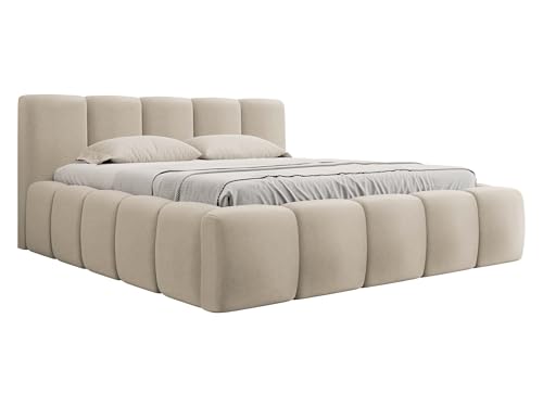 Mirjan24 Polsterbett Koweni mit Bettkasten, Doppelbett mit Lattenrost, Bett mit Polsterkopfteil und Vertikale Streifen Nähdesign, Bettgestell, Ehebett (Paros 01, 140 x 200 cm) von Mirjan24