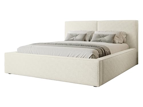 Mirjan24 Polsterbett Sokoz Boucle, Bettkasten mit Gasdruckfedern, Doppelbett, Lattenrost, Metallfüße, Elegantes Bett mit Polsterkopfteil, Ehebett (Coral 15, 120 x 200 cm) von Mirjan24