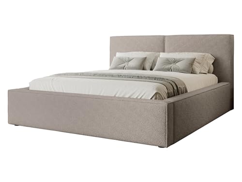 Mirjan24 Polsterbett Sokoz Boucle, Bettkasten mit Gasdruckfedern, Doppelbett, Lattenrost, Metallfüße, Elegantes Bett mit Polsterkopfteil, Ehebett (Coral 50, 180 x 200 cm) von Mirjan24