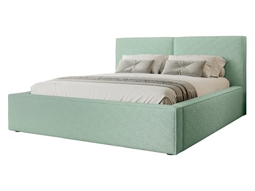 Mirjan24 Polsterbett Sokoz Boucle, Bettkasten mit Gasdruckfedern, Doppelbett, Lattenrost, Metallfüße, Elegantes Bett mit Polsterkopfteil, Ehebett (Coral 55, 180 x 200 cm) von Mirjan24