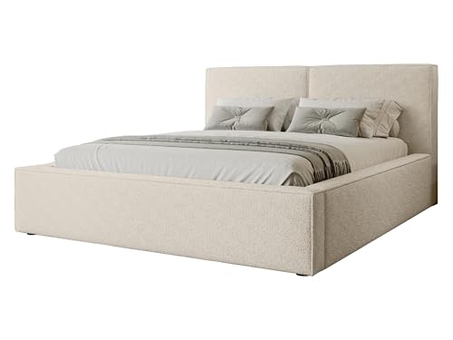 Mirjan24 Polsterbett Sokoz Boucle, Bettkasten mit Gasdruckfedern, Doppelbett, Lattenrost, Metallfüße, Elegantes Bett mit Polsterkopfteil, Ehebett (Coral 65, 140 x 200 cm) von Mirjan24