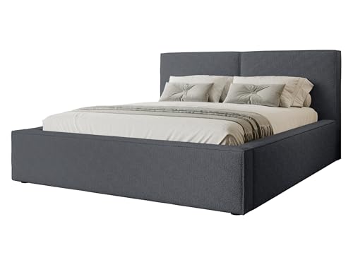 Mirjan24 Polsterbett Sokoz Boucle, Bettkasten mit Gasdruckfedern, Doppelbett, Lattenrost, Metallfüße, Elegantes Bett mit Polsterkopfteil, Ehebett (Coral 80, 160 x 200 cm) von Mirjan24