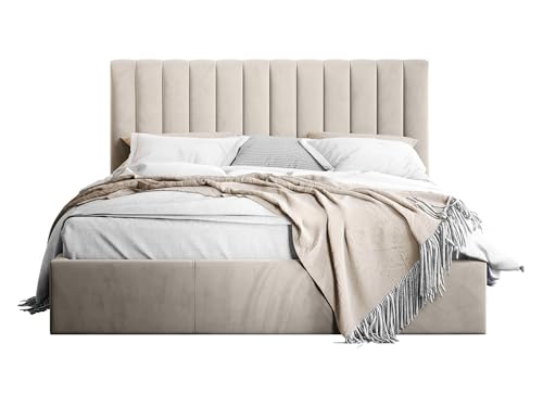 Mirjan24 Polsterbett Zorbo, Bettkasten mit Gasdruckfedern, Doppelbett, Lattenrost, Metallfüße, Elegantes Bett mit Polsterkopfteil, Bettgestell, Ehebett (Fresh 01, 160 x 200 cm) von Mirjan24