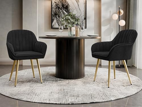 Mirjan24 Polsterstuhl MUZ DC/1278/GL, 2er Set Esszimmerstühle, Beine aus Metall Gold, Gepolsterte Sitzfläche und Lehne, Stuhl für Arbeitszimmer, Esszimmer, Küchenstuhl (77-Schwarz) von Mirjan24