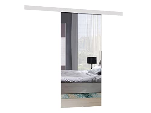 Mirjan24 Schiebetürsystem Mirror Komplett-Set für Schiebetüren, Abstandsführung Trennwände Innentüren (Weiß + Spiegel, Modell 90.) von Mirjan24