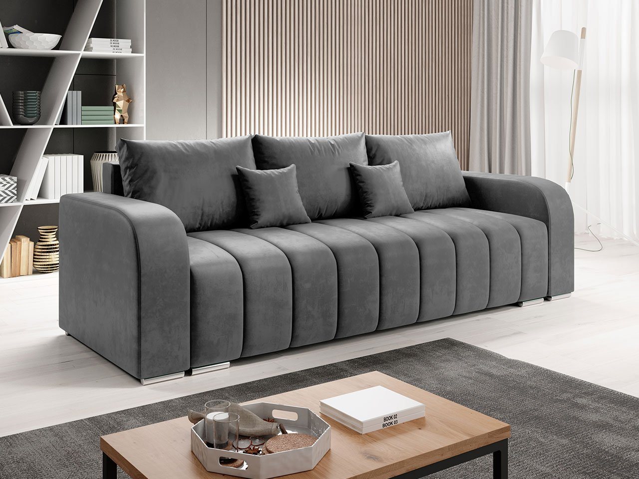 MIRJAN24 Schlafsofa Pufetto, mit Schlaffunktion und Bettkasten, Metallfüße, Bonellfeder, Kissen-Set von MIRJAN24