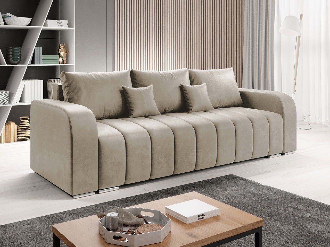 MIRJAN24 Schlafsofa Pufetto, mit Schlaffunktion und Bettkasten, Metallfüße, Bonellfeder, Kissen-Set von MIRJAN24