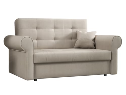 Mirjan24 Schlafsofa Viva Silver II mit Bettkasten, 2 Sitzer Polstersofa mit abgerundete Armlehnen, Sofa mit Schlaffunktion, Sofagarnitur inkl. Kissen, Bettsofa, Wohnlandschaft (Mono 232) von Mirjan24