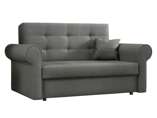 Mirjan24 Schlafsofa Viva Silver II mit Bettkasten, 2 Sitzer Polstersofa mit abgerundete Armlehnen, Sofa mit Schlaffunktion, Sofagarnitur inkl. Kissen, Bettsofa, Wohnlandschaft (Mono 246) von Mirjan24