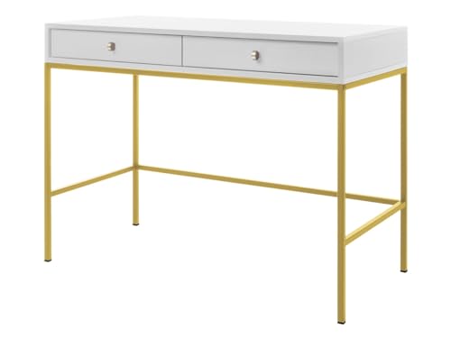 Mirjan24 Schminktisch Leslin Gold LT104 mit 2 Schubladen, B:104 x H:78 x T:50 cm, Kosmetiktisch, Frisiertisch, Frisierkommode (Weiß/Weiß + Gold) von Mirjan24