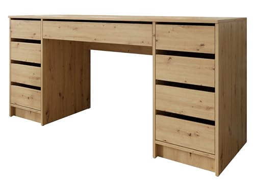Mirjan24 Schreibtisch Ada Bis, 9 Schubladen Schülerschreibtisch Computertisch B:H:T 154x76x55cm, Kinderschreibtisch Arbeitstisch PC-Tisch Jugendzimmer Kinderzimmer (Eiche Artisan) von Mirjan24