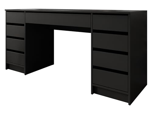 Mirjan24 Schreibtisch Ada Bis, 9 Schubladen Schülerschreibtisch Computertisch B:H:T 154x76x55cm, Kinderschreibtisch Arbeitstisch PC-Tisch Jugendzimmer Kinderzimmer (Schwarz) von Mirjan24
