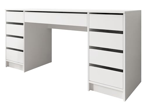 Mirjan24 Schreibtisch Ada Bis, 9 Schubladen Schülerschreibtisch Computertisch B:H:T 154x76x55cm, Kinderschreibtisch Arbeitstisch PC-Tisch Jugendzimmer Kinderzimmer (Weiß) von Mirjan24