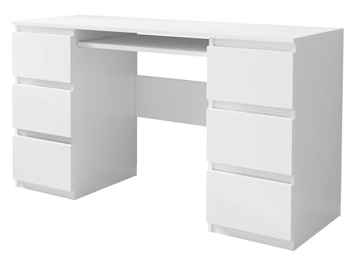 Mirjan24 Schreibtisch Glen, 6 Schubladen Schülerschreibtisch Computertisch Arbeitstisch Kinderschreibtisch PC-Tisch Kinderzimmer Jugendzimmer (Weiß) von Mirjan24