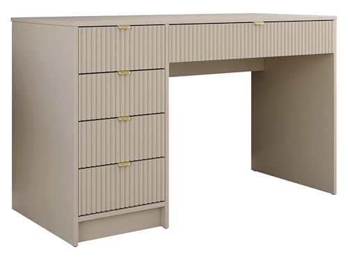 Mirjan24 Schreibtisch Tireno, 5 Universale Schubladen geriffelte Fronten Schülerschreibtisch Computertisch Kinderschreibtisch Arbeitstisch PC-Tisch Jugendzimmer Kinderzimmer (Sandbeige) von Mirjan24