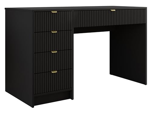 Mirjan24 Schreibtisch Tireno, 5 Universale Schubladen geriffelte Fronten Schülerschreibtisch Computertisch Kinderschreibtisch Arbeitstisch PC-Tisch Jugendzimmer Kinderzimmer (Schwarz Molet) von Mirjan24