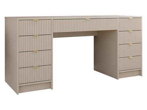 Mirjan24 Schreibtisch Tireno Bis, 9 Schubladen geriffelte Fronten Schülerschreibtisch Computertisch Kinderschreibtisch Arbeitstisch PC-Tisch Jugendzimmer Kinderzimmer (Sandbeige) von Mirjan24