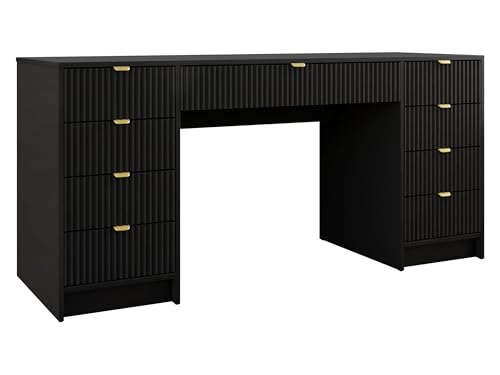 Mirjan24 Schreibtisch Tireno Bis, 9 Schubladen geriffelte Fronten Schülerschreibtisch Computertisch Kinderschreibtisch Arbeitstisch PC-Tisch Jugendzimmer Kinderzimmer (Schwarz Molet) von Mirjan24