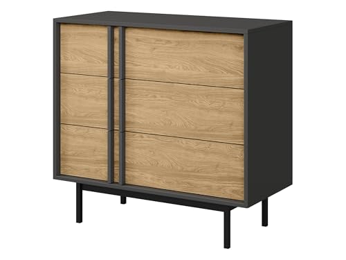 Mirjan24 Schubladenkommode Agova 3S WK08 - Kommode mit 3 Schubladen, Highboard, Sideboard, Mehrzweckschrank, Wohnzimmerschrank (Anthrazit/Geölte Eiche) von Mirjan24