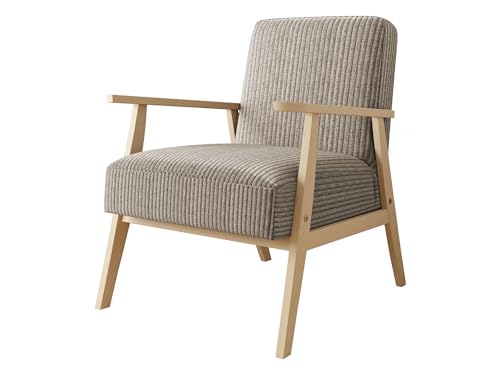 Mirjan24 Sessel Wikez Cord, Polstersessel mit Holzarmlehne, Lehnstuhl, Holz Stuhl, Retro Sessel, Sitzmöbel Wohnzimmer (Poso 02) von Mirjan24