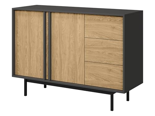 Mirjan24 Sideboards Agova 3S2D WK07 - Kommode mit 2 Türen, 3 Schubladen und 2 Einlegeböden, Highboard, Anrichte, Sideboard, Mehrzweckschrank, Wohnzimmerschrank (Anthrazit/Geölte Eiche) von Mirjan24