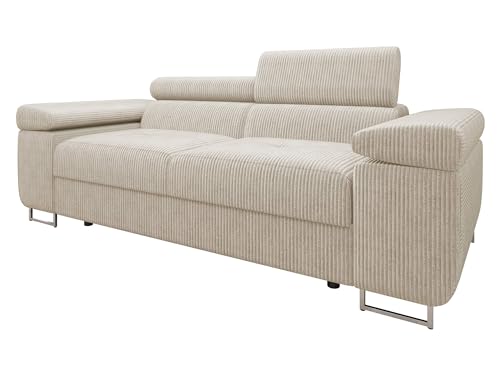 Mirjan24 Sofa Torezio Cord II mit Einstellbare Kopfstützen, Zweisitzer Polstersofa, Füße aus Metall Chrom, Sofagarnitur, Wohnlandschaft, Couchgarnitur (Poso 100) von Mirjan24