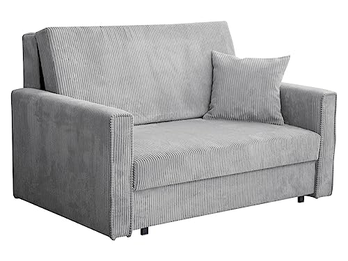 Mirjan24 Sofa Viva Bis Premium II mit Schlaffunktion, 2 Sitzer Polstersofa mit Bettkasten inkl. Kissen, Schlafsofa Sofagarnitur, Bettsofa, Wohnlandschaft, Stoff: Cord (Poso 110) von Mirjan24