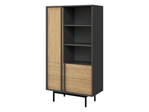 Mirjan24 Standregal Agova 2S WK04 – Bücherregal mit Tür, 2 Schubladen, 3 Regalen und 3 Einlegeböden, Bücherschrank, Aufbewahrungsregal (Anthrazit/Geölte Eiche) von Mirjan24