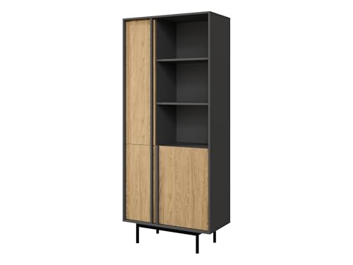 Mirjan24 Standregal Agova 3D WK02 – Bücherregal mit 3 Türen, 3 Regalen und 5 Einlegeböden, Bücherschrank, Aufbewahrungregal (Anthrazit/Geölte Eiche) von Mirjan24