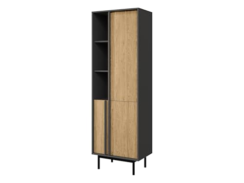 Mirjan24 Standregal Agova 3D WK03 – Bücherregal mit 3 Türen, 3 Regalen und 5 Einlegeböden, Bücherschrank, Aufbewahrungregal (Anthrazit/Geölte Eiche) von Mirjan24