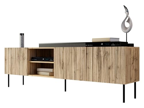 Mirjan24 TV Lowboard 190 Jaseb mit 6 Fächer und 4 Türen, Fernsehschrank mit Griffloses Öffnungssystem, Fernsehtisch Unterschrank TV Schrank (Wotan) von Mirjan24