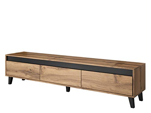 Mirjan24 TV Lowboard Kaspro mit 3 Schubladen in Holz-Optik, TV Tisch, TV-Bank, Fernsehschrank B:185 cm, H:42 cm, T:38 cm, Fernsehtisch Schrank (Wotan/Anthrazit) von Mirjan24