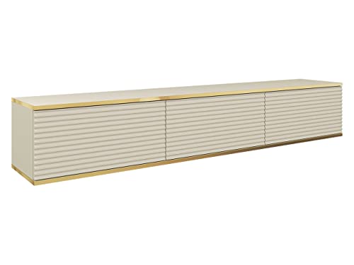 Mirjan24 TV Lowboard Orenate MDF 175, Griffloses Öffnungssystem, 3 Klappe/Tür, TV Board Sideboard, Unterschrank, Fernsehschrank, TV Tisch, Fernsehtisch (Beige/Beige + Gold) von Mirjan24