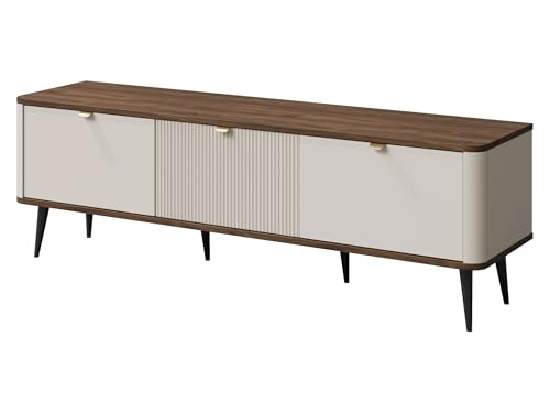 Mirjan24 TV-Lowboard Rotevio 3K RT13 mit 3 Türen und Staufächern, Fernsehschrank, TV-Kommode mit abgerundeten Seiten, TV Sideboard (Cashmere + Nuss) von Mirjan24