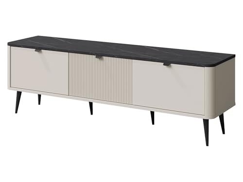 Mirjan24 TV-Lowboard Rotevio 3K RT13 mit 3 Türen und Staufächern, Fernsehschrank, TV-Kommode mit abgerundeten Seiten, TV Sideboard (Cashmere + Steingrau) von Mirjan24
