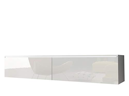 Mirjan24 TV Lowboard Stone, TV Schrank, Fernsehschrank, Grifflose Öffnen, Hängeschrank Hochglanz Matt Wohnwand (Weiß/Weiß Hochglanz, Modell: 140 / mit weißer LED Beleuchtung) von Mirjan24