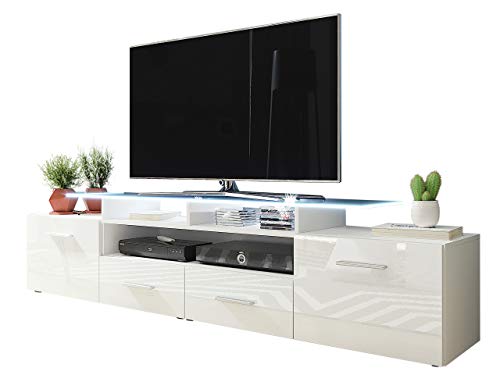 Mirjan24 TV Schrank Agnes, TV Lowboard mit 2 Türen und 2 Schubladen, fronten in Hochglanz, TV-Bank Fernsehschrank, Sideboard Tisch (weiß/weiß Hochglanz, mit weißer LED Beleuchtung) von Mirjan24